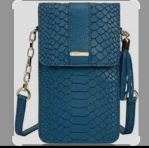 Gigi New York Dark Blue Emma Python-Embossed Smart Fhone Crossbody Bag(NWOTag).